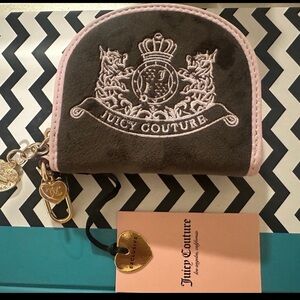 Juicy Couture Brown Velvet Coin Pouch with Pink Trim